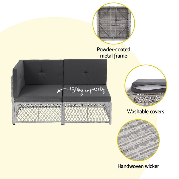 Gardeon 6 Seater Outdoor Sofa Set 7PCS Table Chair Set Garden Rattan Patio Furniture Gardeon