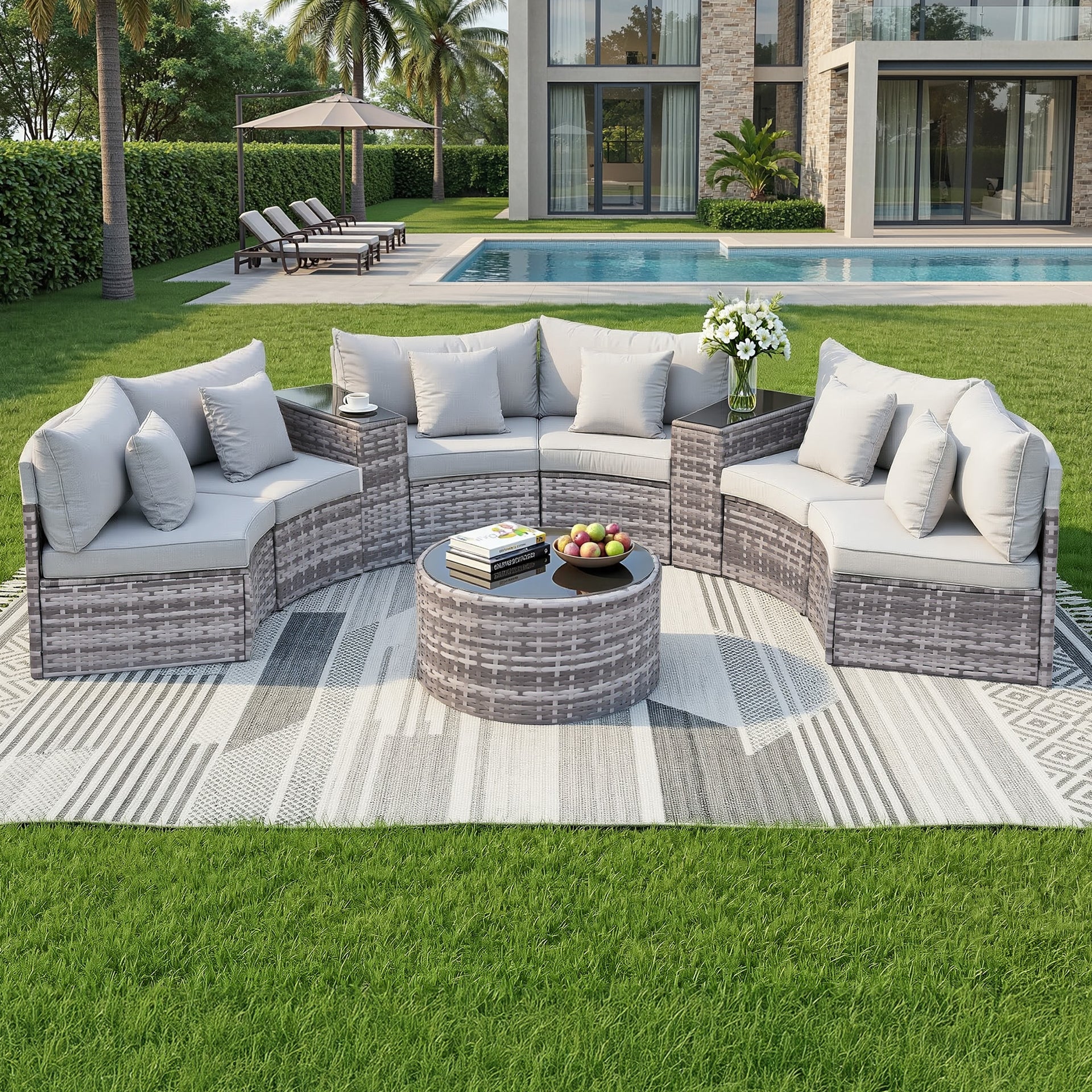 Gardeon 6 Seater Outdoor Sofa Set 9PCS Table Chair Set Garden Rattan Patio Furniture Awezingly
