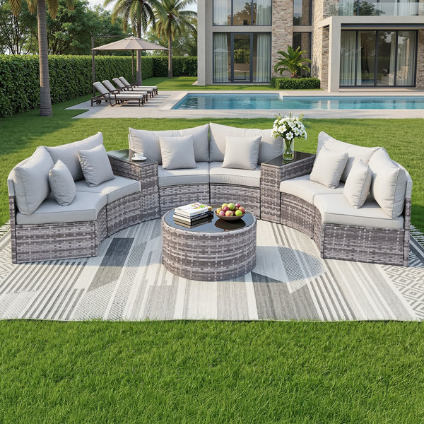 Gardeon 6 Seater Outdoor Sofa Set 9PCS Table Chair Set Garden Rattan Patio Furniture Awezingly