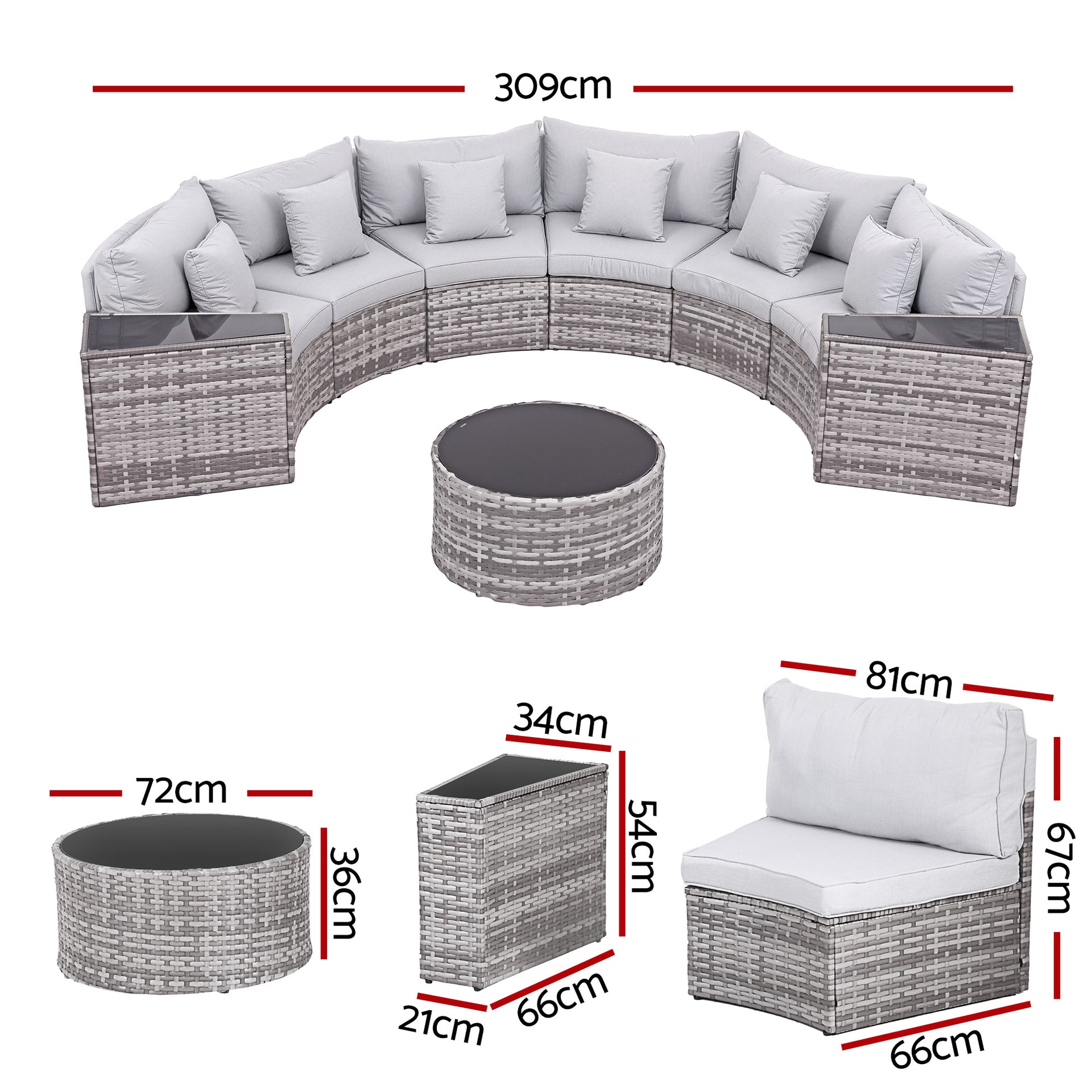 Gardeon 6 Seater Outdoor Sofa Set 9PCS Table Chair Set Garden Rattan Patio Furniture Awezingly