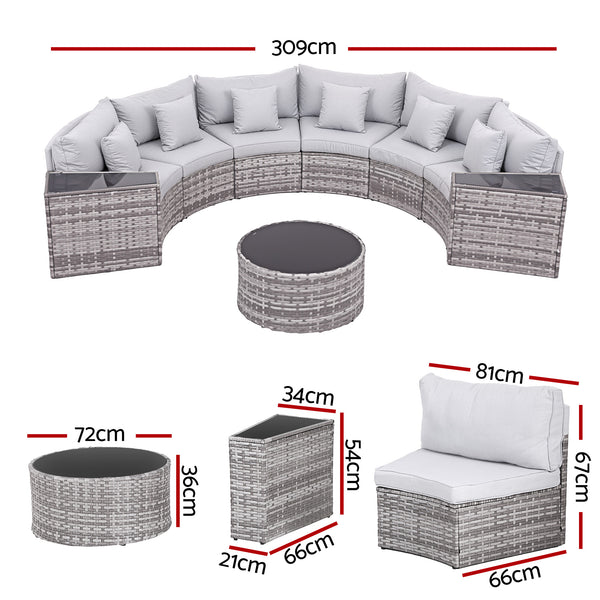Gardeon 6 Seater Outdoor Sofa Set 9PCS Table Chair Set Garden Rattan Patio Furniture Awezingly
