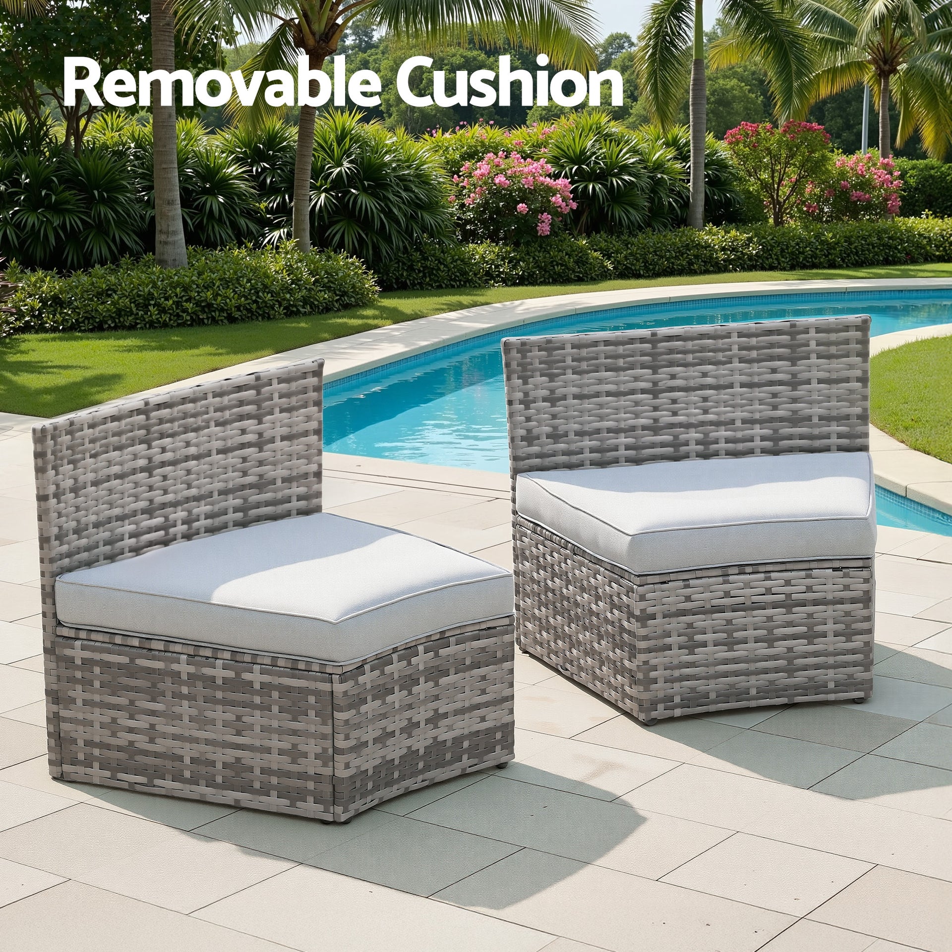 Gardeon 2 PCS Outdoor Sofa Set Rattan Modular Chair Garden Patio Furniture Grey Awezingly