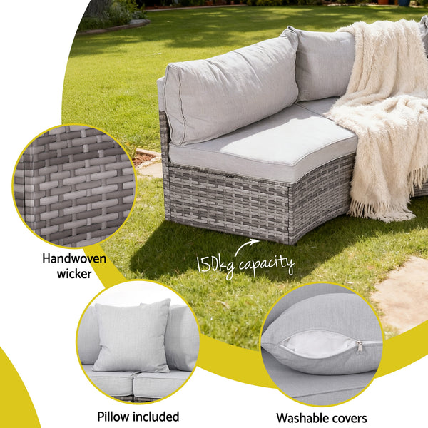 Gardeon 2 PCS Outdoor Sofa Set Rattan Modular Chair Garden Patio Furniture Grey Awezingly