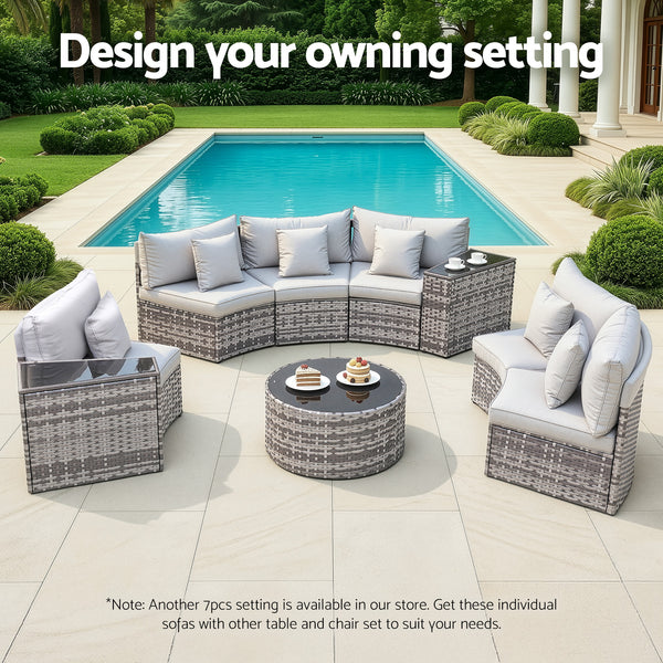Gardeon 2 PCS Outdoor Sofa Set Rattan Modular Chair Garden Patio Furniture Grey Awezingly