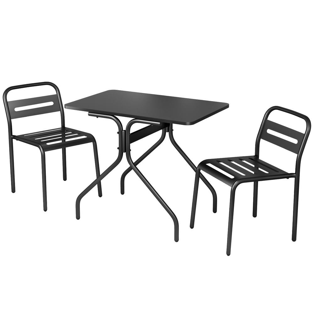 Gardeon 3PC Outdoor Bistro Set Patio Furniture Steel Table and Chairs Black Gardeon
