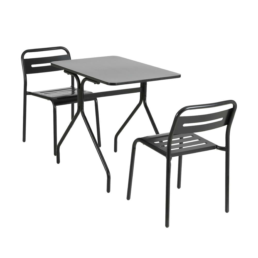 Gardeon 3PC Outdoor Bistro Set Patio Furniture Steel Table and Chairs Black Gardeon
