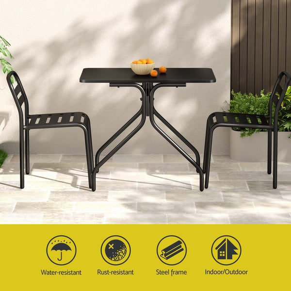 Gardeon 3PC Outdoor Bistro Set Patio Furniture Steel Table and Chairs Black Gardeon