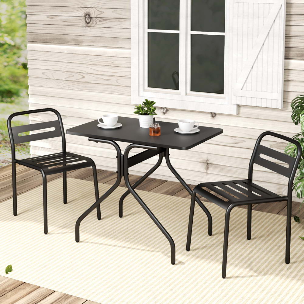 Gardeon 3PC Outdoor Bistro Set Patio Furniture Steel Table and Chairs Black Gardeon