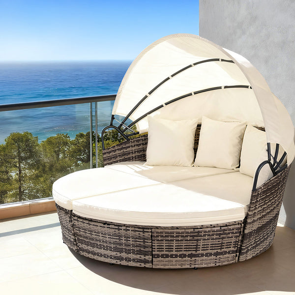 Gardeon Outdoor Day Bed Sun Lounge Setting Wicker Lounger Furniture Patio Beige Set of 3 Gardeon