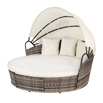 Gardeon Outdoor Day Bed Sun Lounge Setting Wicker Lounger Furniture Patio Beige Set of 3