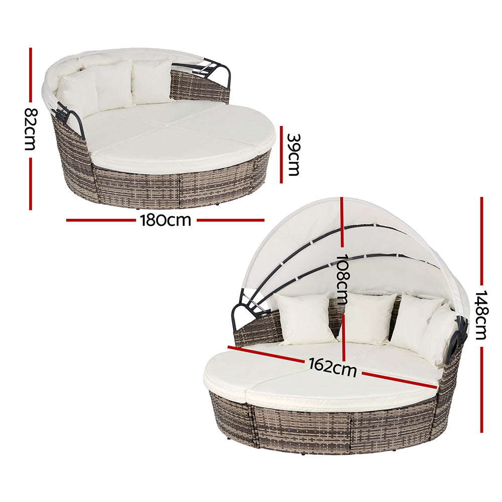 Gardeon Outdoor Day Bed Sun Lounge Setting Wicker Lounger Furniture Patio Beige Set of 3 Gardeon