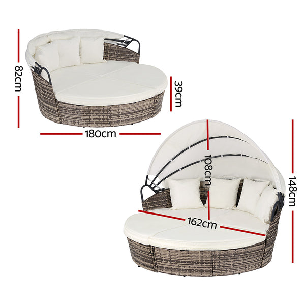 Gardeon Outdoor Day Bed Sun Lounge Setting Wicker Lounger Furniture Patio Beige Set of 3 Gardeon