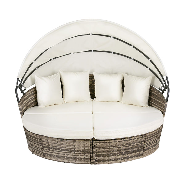 Gardeon Outdoor Day Bed Sun Lounge Setting Wicker Lounger Furniture Patio Beige Set of 3 Gardeon