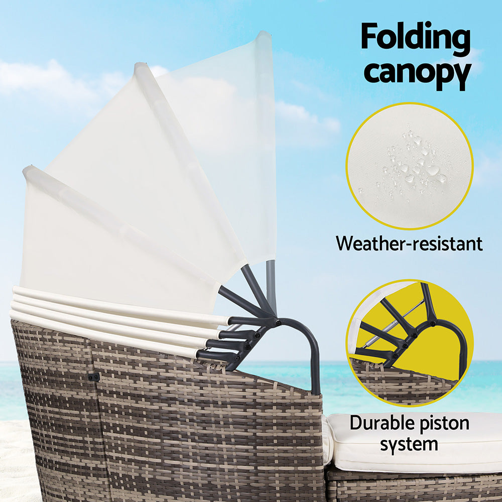 Gardeon Outdoor Day Bed Sun Lounge Setting Wicker Lounger Furniture Patio Beige Set of 3 Gardeon