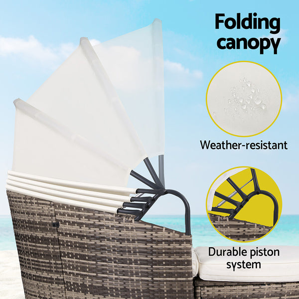 Gardeon Outdoor Day Bed Sun Lounge Setting Wicker Lounger Furniture Patio Beige Set of 3 Gardeon