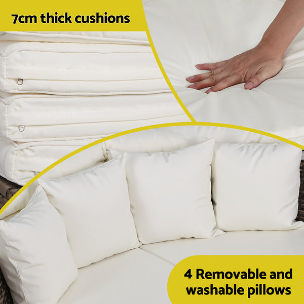 Gardeon Outdoor Day Bed Sun Lounge Setting Wicker Lounger Furniture Patio Beige Set of 3 Gardeon