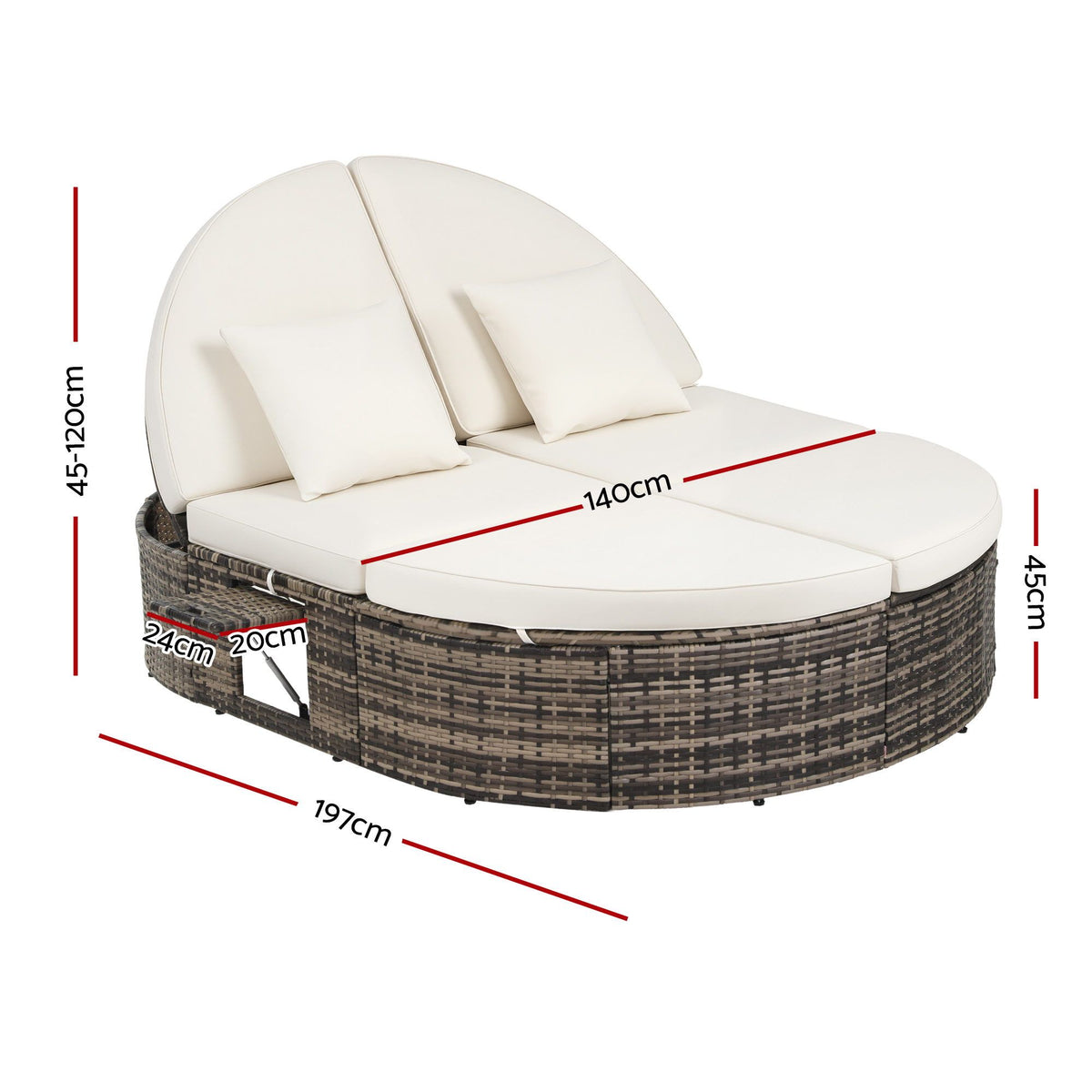 Gardeon Outdoor Day Bed Sun Lounge Setting Wicker Lounger Patio Furniture w/ Retractable Side Tray Awezingly