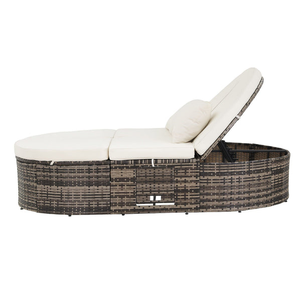 Gardeon Outdoor Day Bed Sun Lounge Setting Wicker Lounger Patio Furniture w/ Retractable Side Tray Awezingly