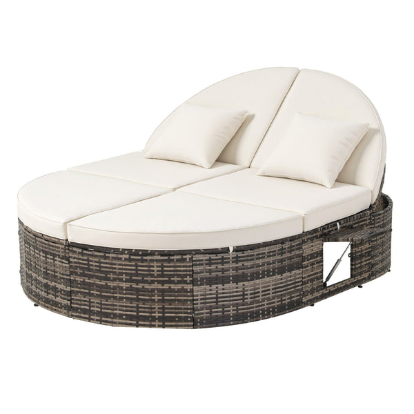 Gardeon Outdoor Day Bed Sun Lounge Setting Wicker Lounger Patio Furniture w/ Retractable Side Tray Awezingly