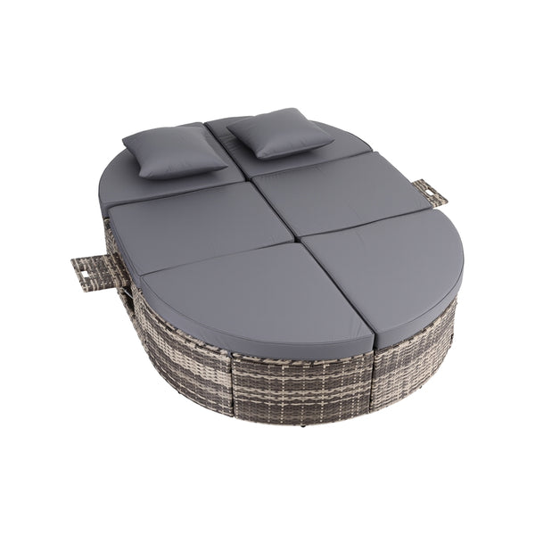 Gardeon Outdoor Day Bed Sun Lounge Setting Wicker Lounger Patio Furniture w/ Retractable Side Tray Awezingly