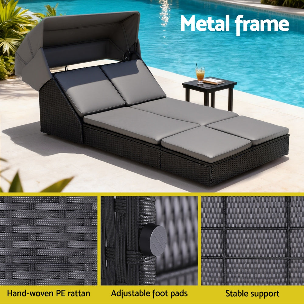 Gardeon Outdoor Day Bed Sun Lounge Setting Wicker Lounger Patio Furniture Gardeon