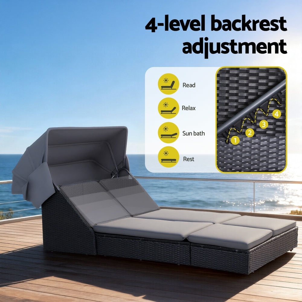 Gardeon Outdoor Day Bed Sun Lounge Setting Wicker Lounger Patio Furniture Gardeon