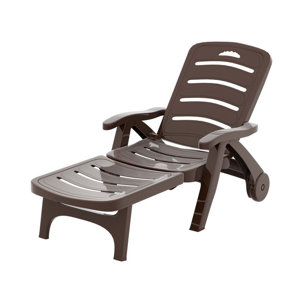 Gardeon Sun Lounger Folding Lounge Chair Wheels Patio Outdoor Furniture Brown Gardeon