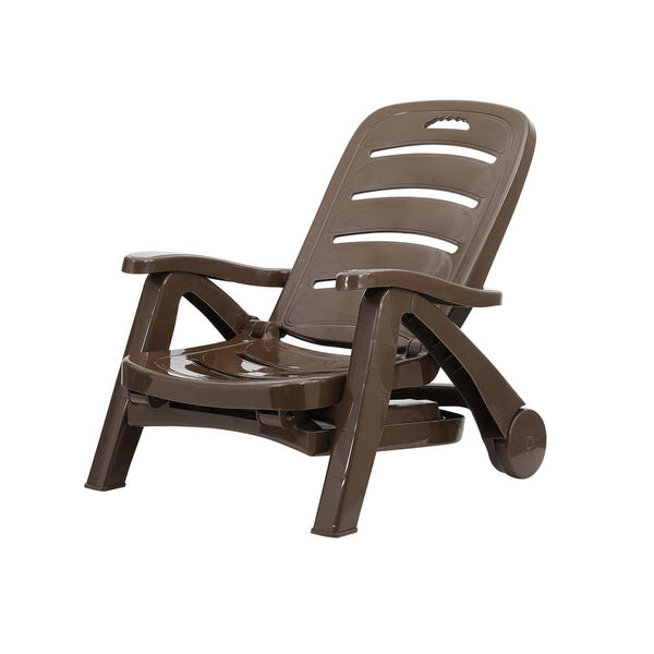Gardeon Sun Lounger Folding Lounge Chair Wheels Patio Outdoor Furniture Brown Gardeon