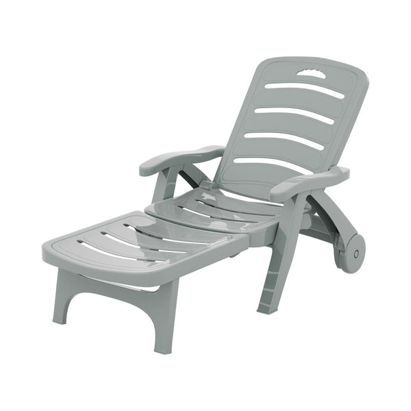 Gardeon Sun Lounger Folding Lounge Chair Wheels Patio Outdoor Furniture Grey Gardeon