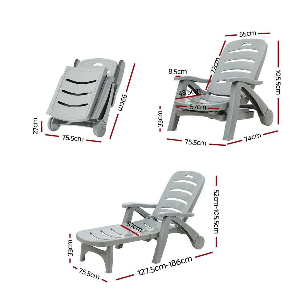 Gardeon 2PC Sun Lounger Folding Lounge Chair Wheels Patio Outdoor Furniture Grey Awezingly