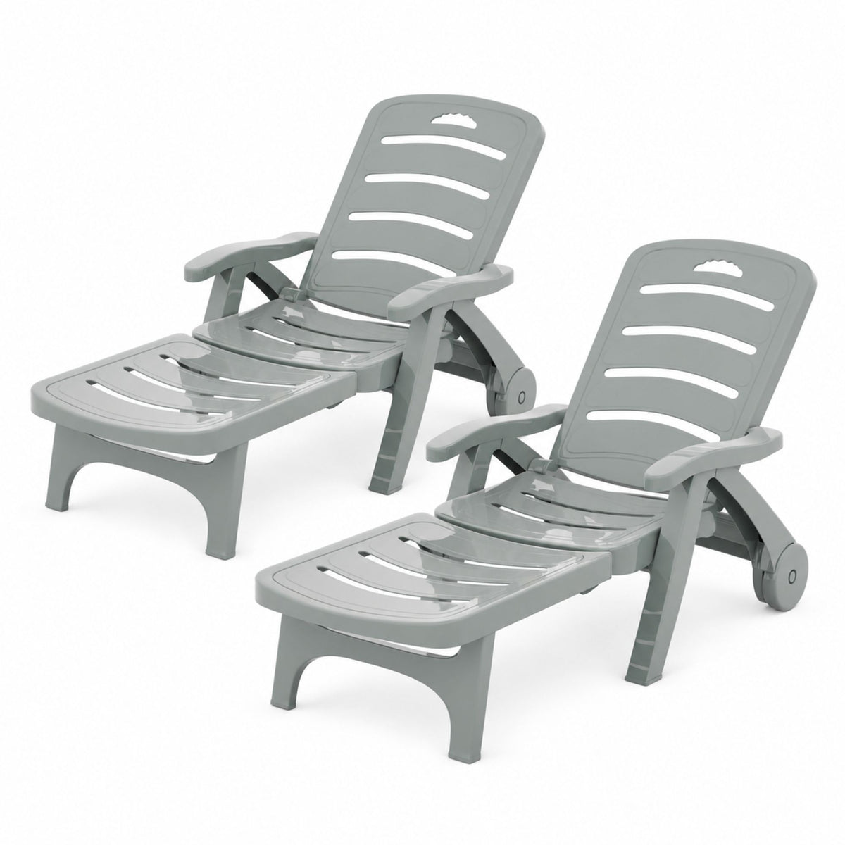 Gardeon 2PC Sun Lounger Folding Lounge Chair Wheels Patio Outdoor Furniture Grey Awezingly