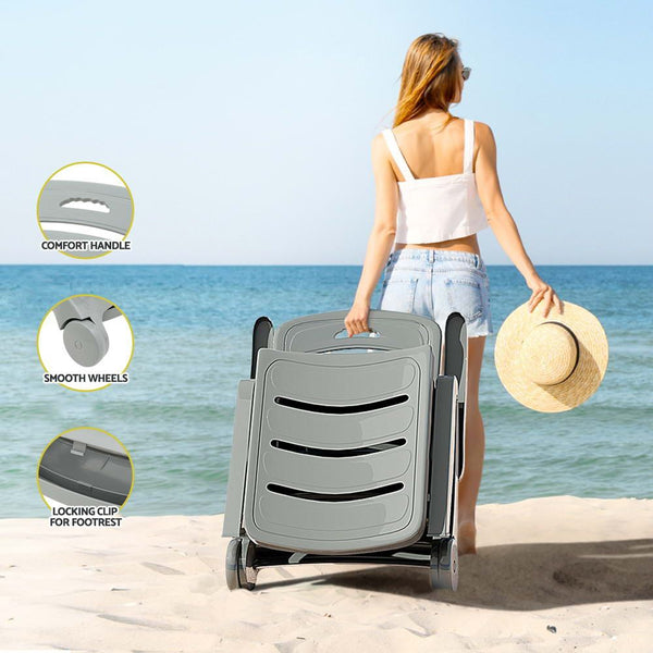 Gardeon 2PC Sun Lounger Folding Lounge Chair Wheels Patio Outdoor Furniture Grey Awezingly