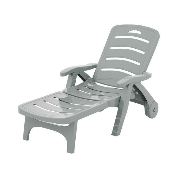 Gardeon 2PC Sun Lounger Folding Lounge Chair Wheels Patio Outdoor Furniture Grey Awezingly