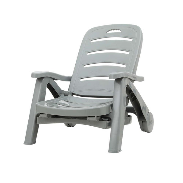 Gardeon 2PC Sun Lounger Folding Lounge Chair Wheels Patio Outdoor Furniture Grey Awezingly
