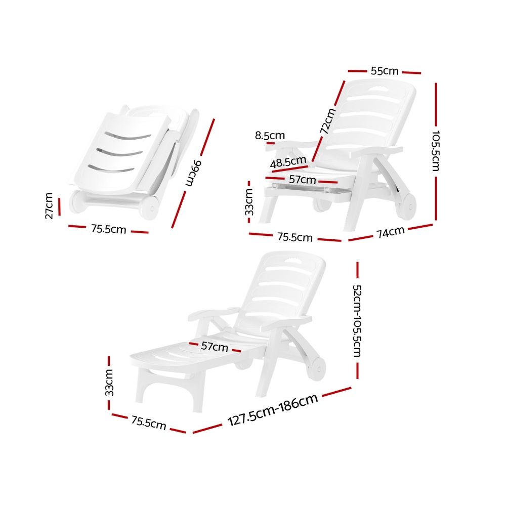 Gardeon Set of 2Sun Lounger Folding Chaise Lounge Chair Wheels Patio Outdoor Furniture Awezingly