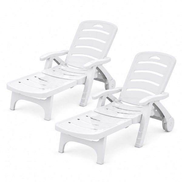 Gardeon Set of 2Sun Lounger Folding Chaise Lounge Chair Wheels Patio Outdoor Furniture Awezingly