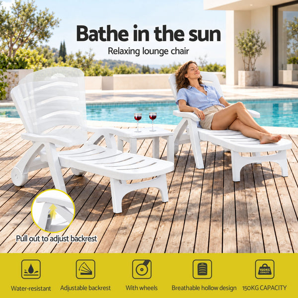 Gardeon Set of 2Sun Lounger Folding Chaise Lounge Chair Wheels Patio Outdoor Furniture Awezingly