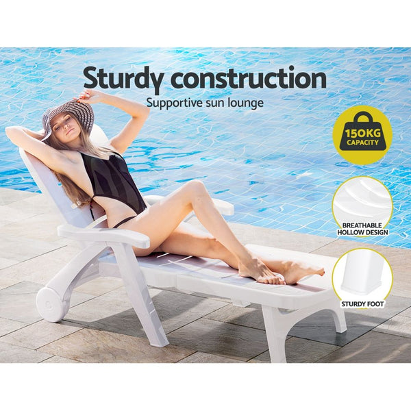 Gardeon Set of 2Sun Lounger Folding Chaise Lounge Chair Wheels Patio Outdoor Furniture Awezingly
