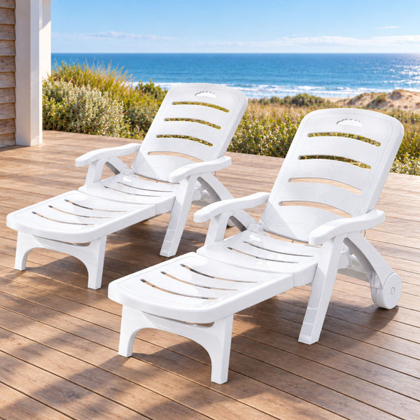 Gardeon Set of 2Sun Lounger Folding Chaise Lounge Chair Wheels Patio Outdoor Furniture Awezingly