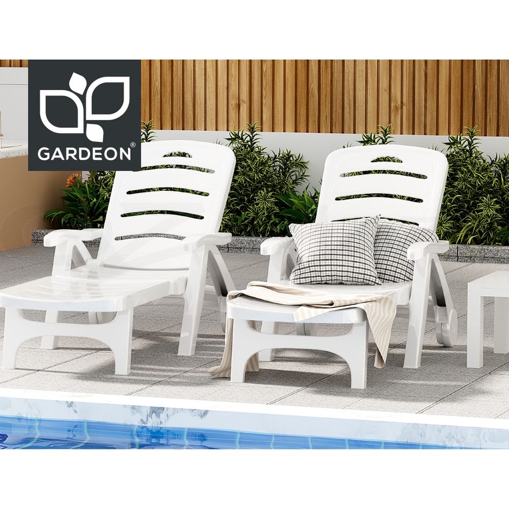 Gardeon Set of 2Sun Lounger Folding Chaise Lounge Chair Wheels Patio Outdoor Furniture Awezingly