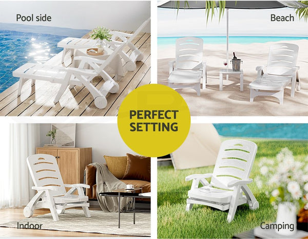 Gardeon Set of 2Sun Lounger Folding Chaise Lounge Chair Wheels Patio Outdoor Furniture Awezingly