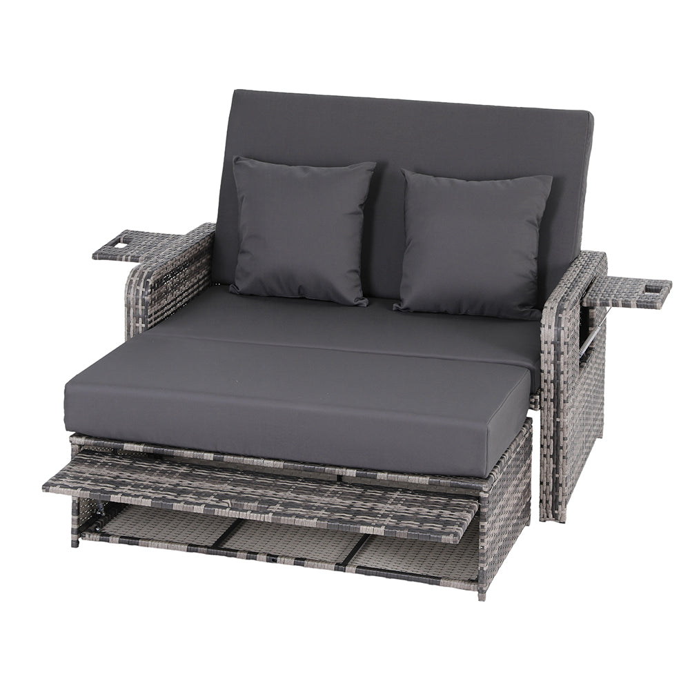 Gardeon Outdoor Day Bed Sun Lounge Setting Wicker Lounger Patio Furniture Grey Gardeon