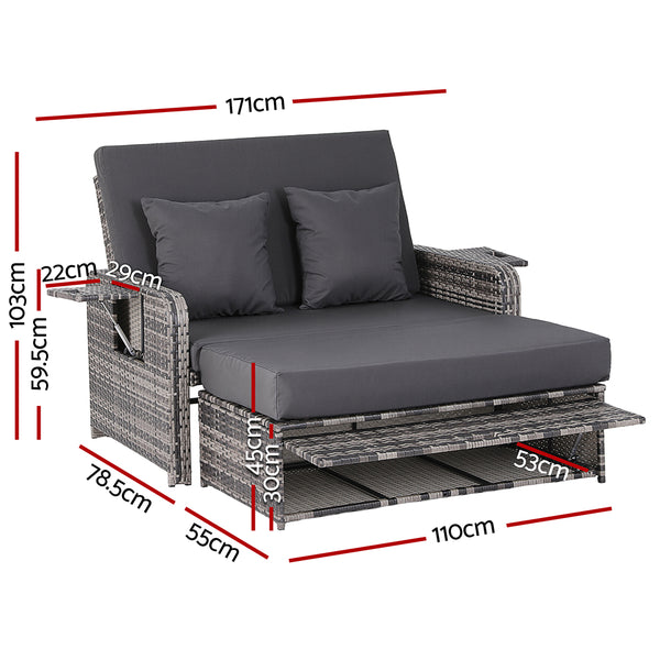 Gardeon Outdoor Day Bed Sun Lounge Setting Wicker Lounger Patio Furniture Grey Gardeon