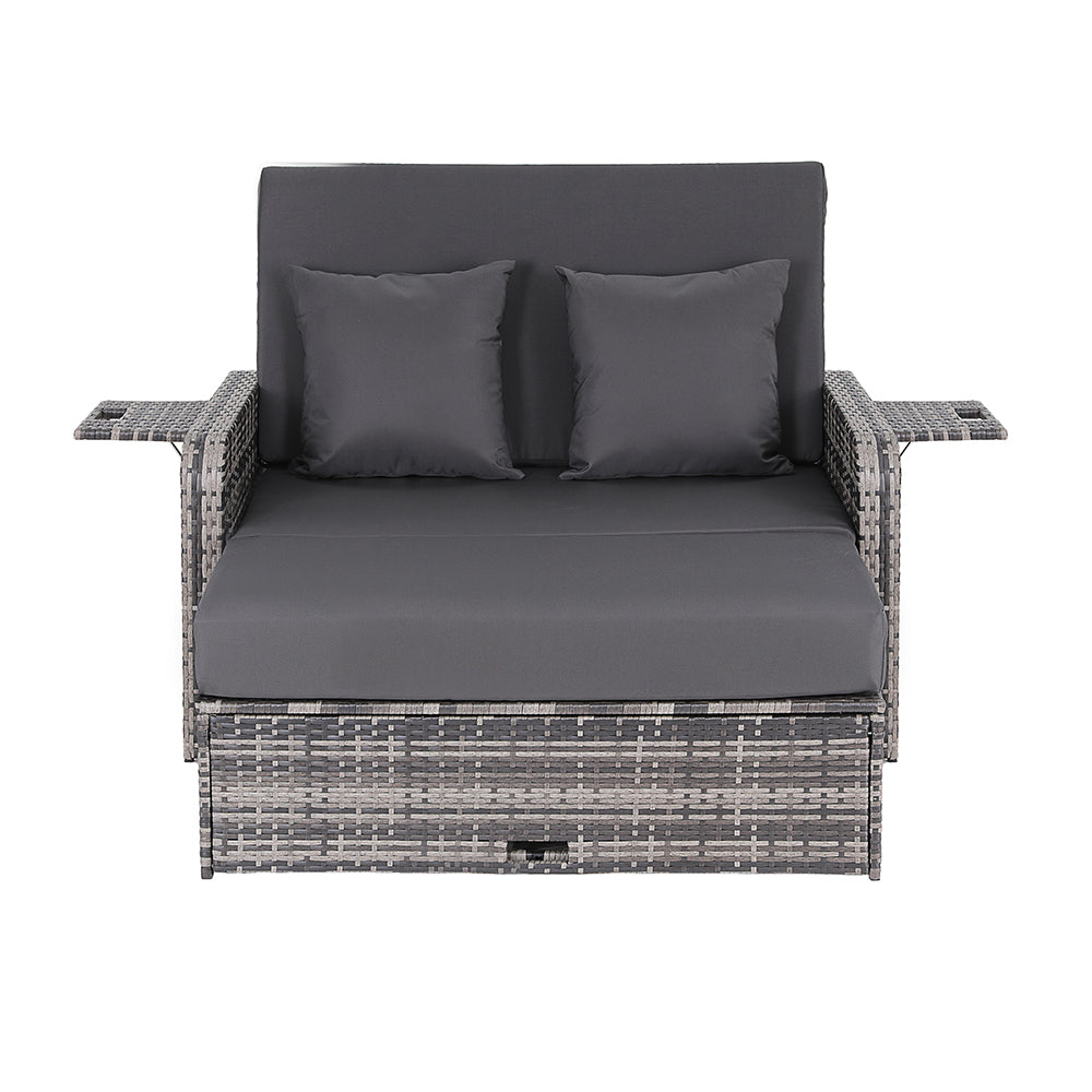 Gardeon Outdoor Day Bed Sun Lounge Setting Wicker Lounger Patio Furniture Grey Gardeon