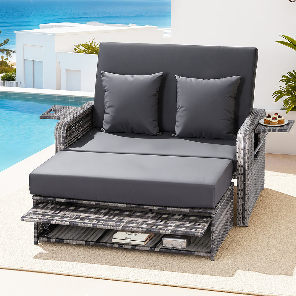 Gardeon Outdoor Day Bed Sun Lounge Setting Wicker Lounger Patio Furniture Grey Gardeon