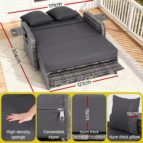 Gardeon Outdoor Day Bed Sun Lounge Setting Wicker Lounger Patio Furniture Grey Gardeon