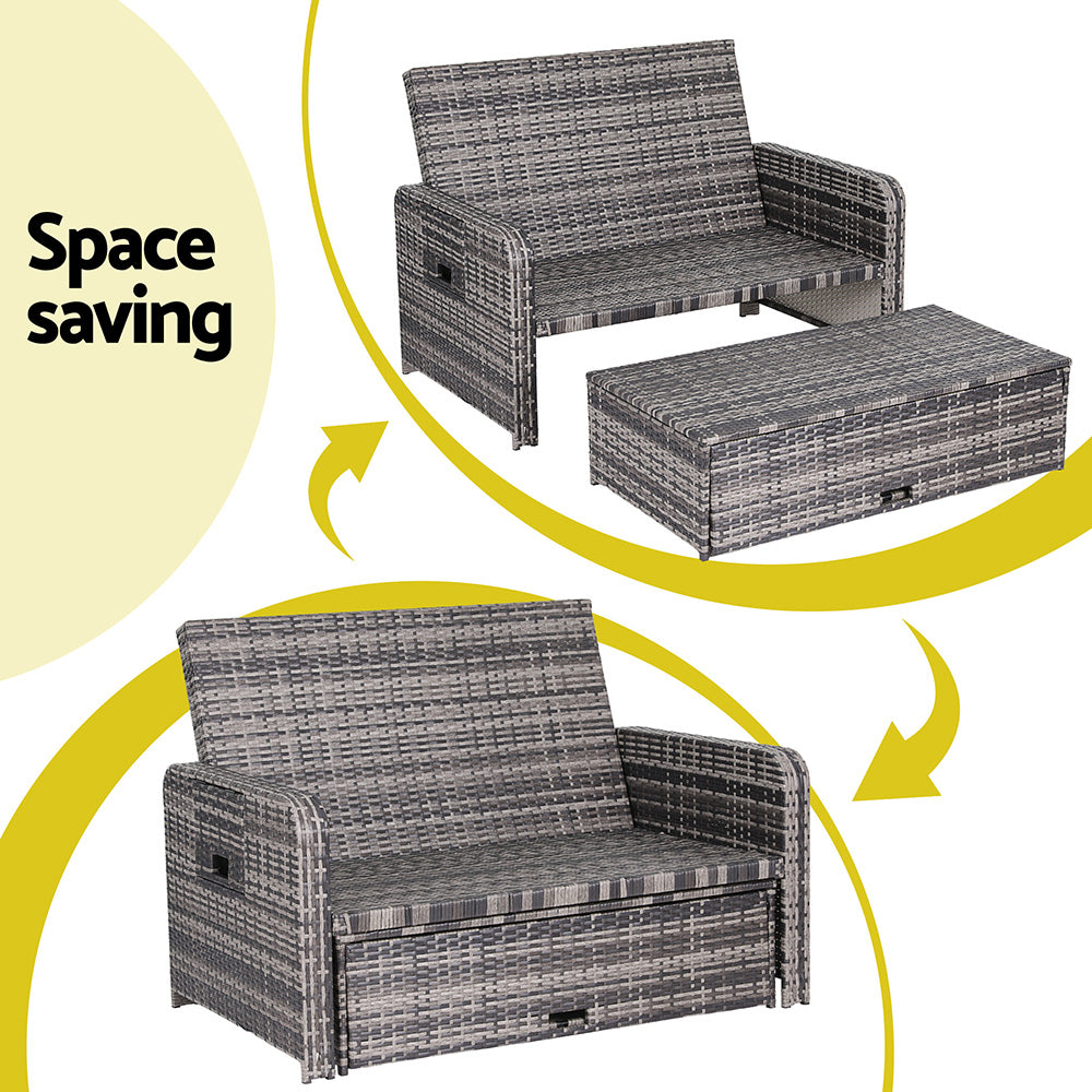 Gardeon Outdoor Day Bed Sun Lounge Setting Wicker Lounger Patio Furniture Grey Gardeon