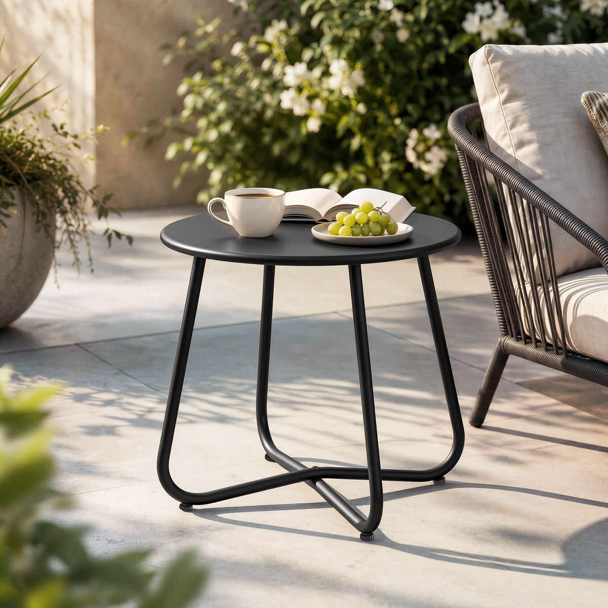 Gardeon Outdoor Side Table Steel Frame for Patio Balcony Garden Black Awezingly
