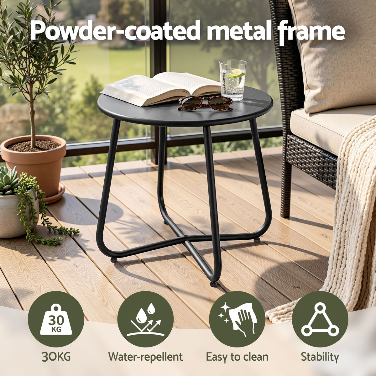 Gardeon Outdoor Side Table Steel Frame for Patio Balcony Garden Black Awezingly