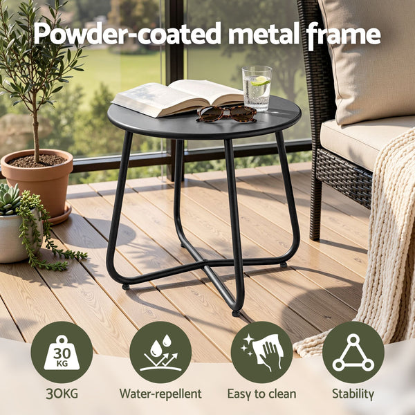 Gardeon Outdoor Side Table Steel Frame for Patio Balcony Garden Black Awezingly